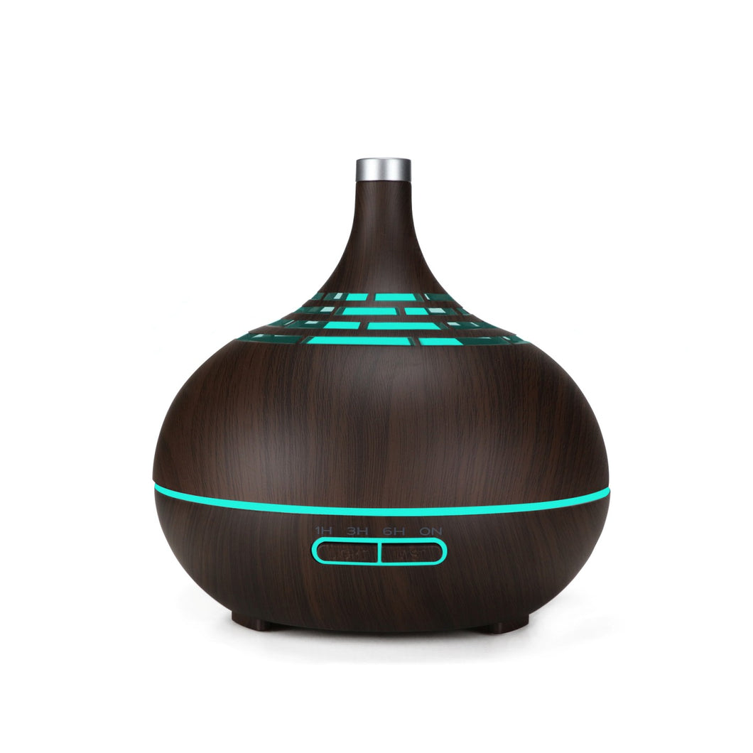 Humidificador Volcán Bajo Ranurado Madera Oscura 400ml